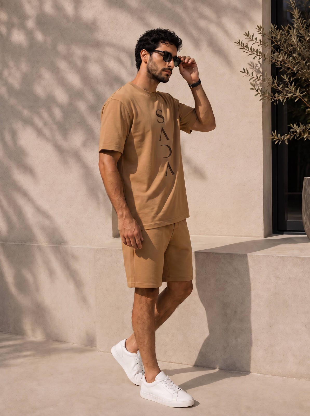 SADA camel collection, photographed in warm architectural surroundings